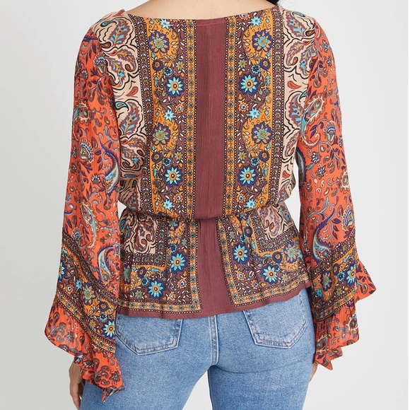 FREE PEOPLE ROSALIE WRAP BOHO TOP RUFFLED SLEEVES - Picture 5 of 9